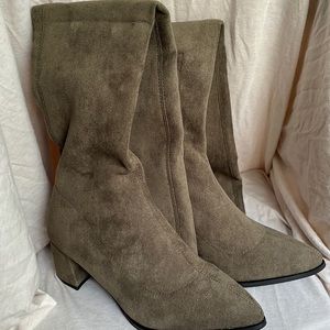 Olive Green Thigh High Heeled Boots